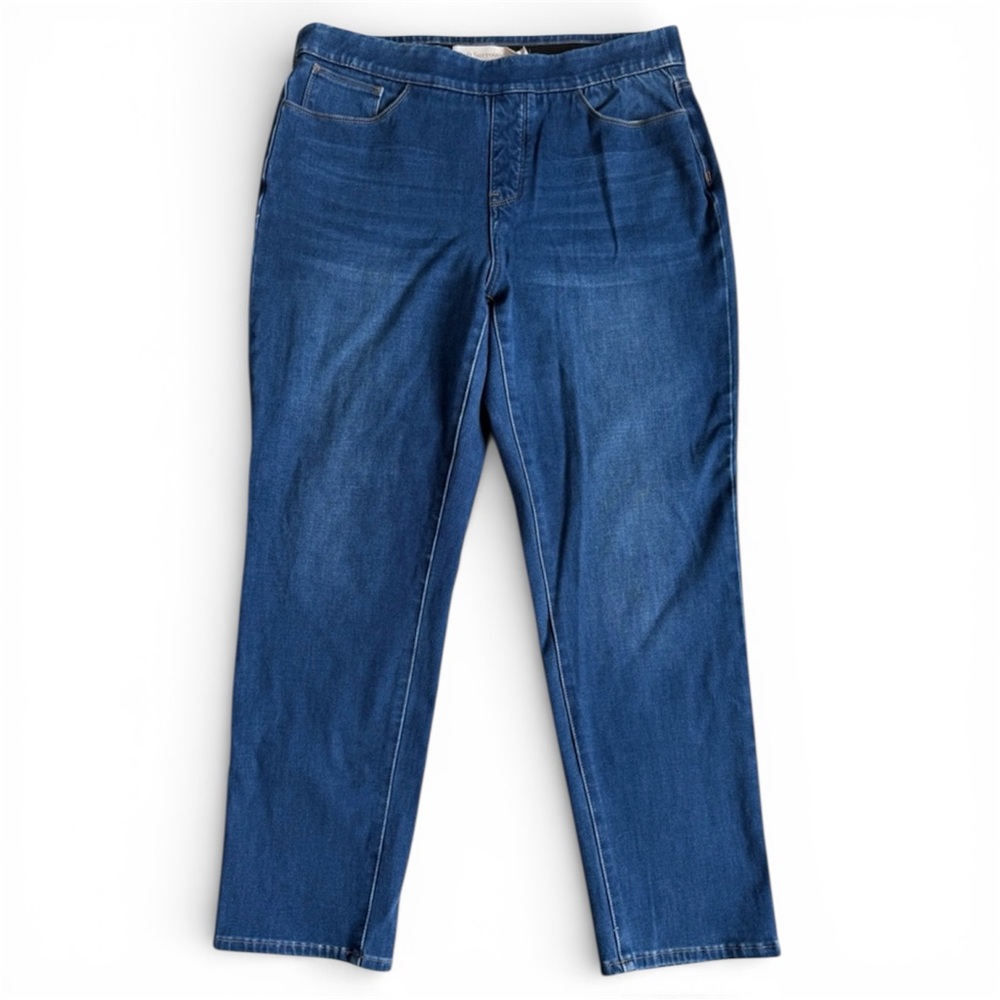 Soft Surroundings Womens Ultimate Denim Pull On Relaxed Straight Jeans Size PL